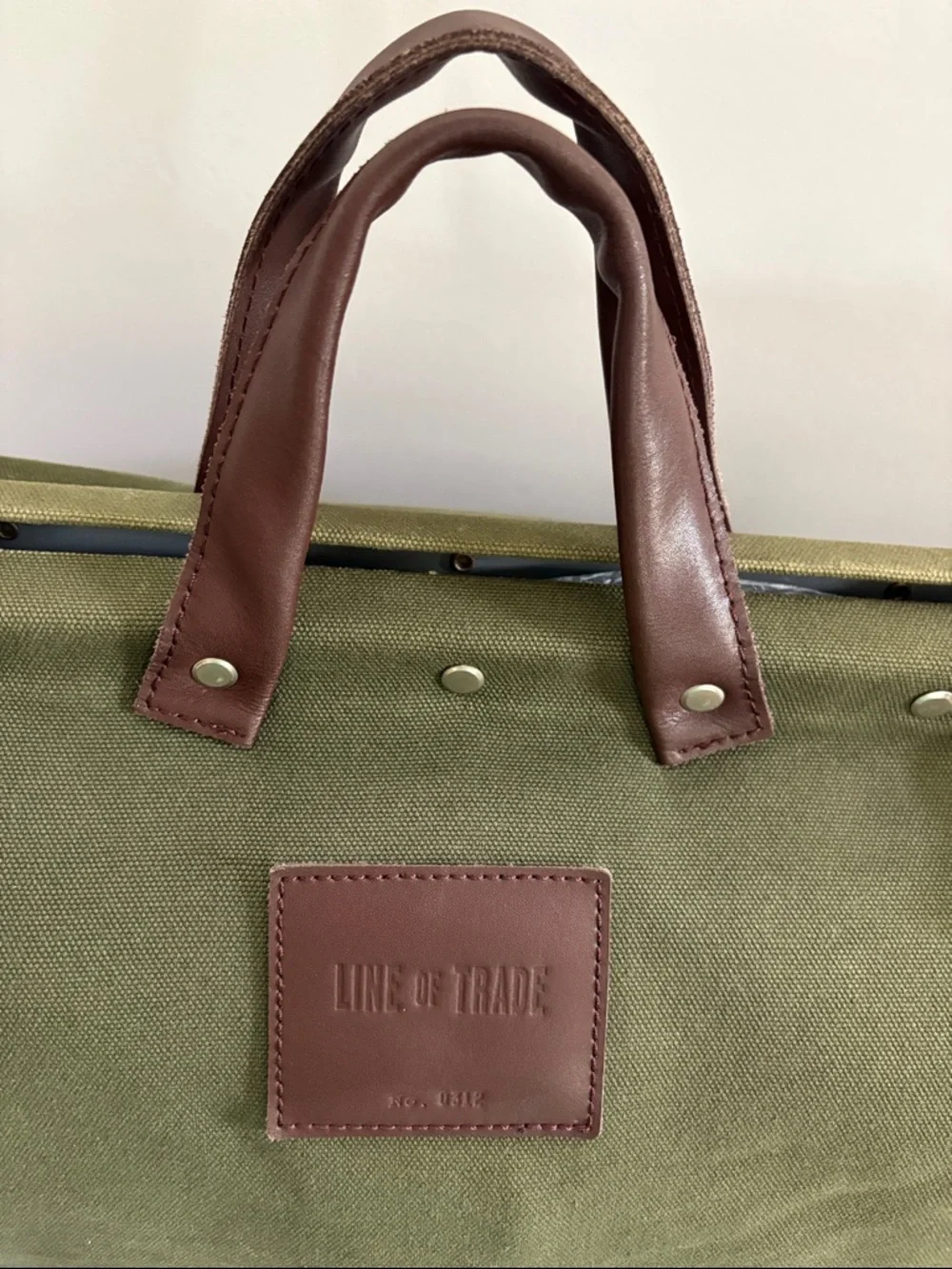 Line of Trade Canvas Weekender Bag Olive Duffel Brown Leather Trim 0312